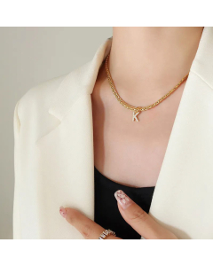 Fashion Letter Plating Zircon Pendant Titanium Steel Necklace