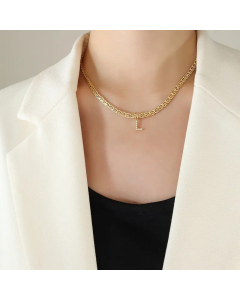 Fashion Letter Plating Zircon Pendant Titanium Steel Necklace