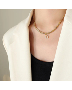 Fashion Letter Plating Zircon Pendant Titanium Steel Necklace