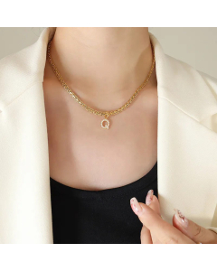 Fashion Letter Plating Zircon Pendant Titanium Steel Necklace