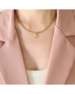 Fashion Letter Plating Zircon Pendant Titanium Steel Necklace