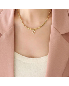 Fashion Letter Plating Zircon Pendant Titanium Steel Necklace