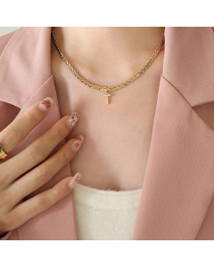 Fashion Letter Plating Zircon Pendant Titanium Steel Necklace