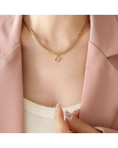Fashion Letter Plating Zircon Pendant Titanium Steel Necklace