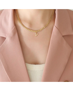 Fashion Letter Plating Zircon Pendant Titanium Steel Necklace