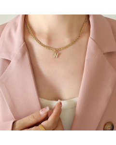 Fashion Letter Plating Zircon Pendant Titanium Steel Necklace