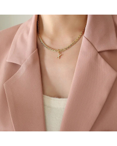 Fashion Letter Plating Zircon Pendant Titanium Steel Necklace