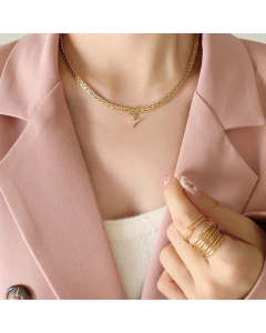 Fashion Letter Plating Zircon Pendant Titanium Steel Necklace