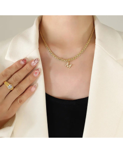 Fashion Letter Plating Zircon Pendant Titanium Steel Necklace