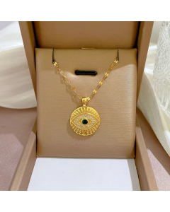 Daily Round Eye Pendent Titanium Steel Plating Zircon Necklace
