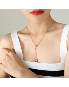 Fine Jewelry  Heart Shape Pendent Paperclip Chain Titanium Steel Plating Necklace 
