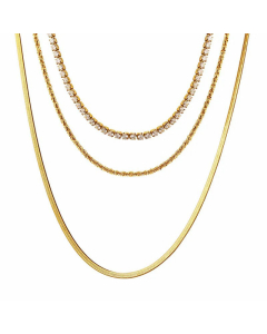Glam Three-Layer Titanium Steel Plating Zircon Layered Necklaces
