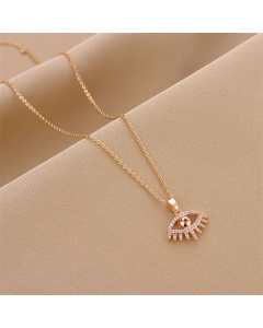 Trendy Devil's Eye Titanium Steel Inlay Rhinestones Pendant Necklace Colorza