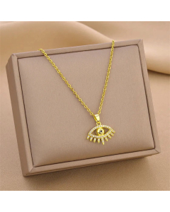 Trendy Devil's Eye Titanium Steel Inlay Rhinestones Pendant Necklace Colorza