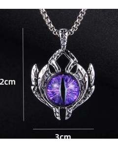 Retro Devil's Eye Stainless Steel Inlay Artificial Gemstones Pendant Necklace Colorza