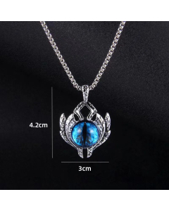 Retro Devil's Eye Stainless Steel Inlay Artificial Gemstones Pendant Necklace Colorza