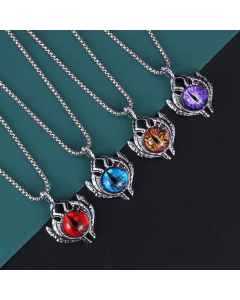 Retro Devil's Eye Stainless Steel Inlay Artificial Gemstones Pendant Necklace Colorza