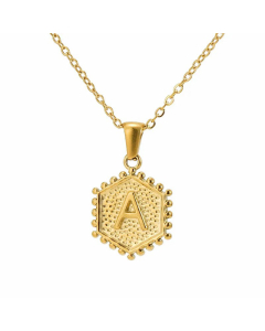Fashion Plating  Hexagon 26 Letter Titanium Steel Pendant Necklace Colorza