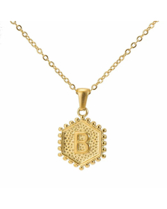 Fashion Plating  Hexagon 26 Letter Titanium Steel Pendant Necklace Colorza
