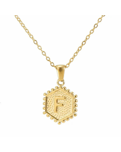 Fashion Plating  Hexagon 26 Letter Titanium Steel Pendant Necklace Colorza