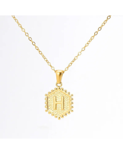 Fashion Plating  Hexagon 26 Letter Titanium Steel Pendant Necklace Colorza