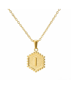 Fashion Plating  Hexagon 26 Letter Titanium Steel Pendant Necklace Colorza