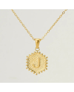 Fashion Plating  Hexagon 26 Letter Titanium Steel Pendant Necklace Colorza