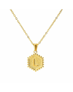 Fashion Plating  Hexagon 26 Letter Titanium Steel Pendant Necklace Colorza