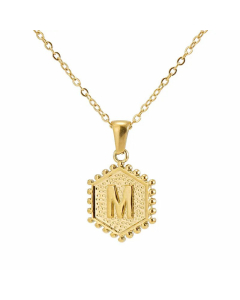 Fashion Plating  Hexagon 26 Letter Titanium Steel Pendant Necklace Colorza