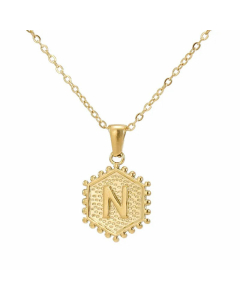 Fashion Plating  Hexagon 26 Letter Titanium Steel Pendant Necklace Colorza