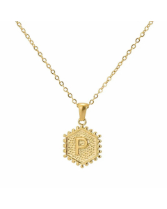 Fashion Plating  Hexagon 26 Letter Titanium Steel Pendant Necklace Colorza
