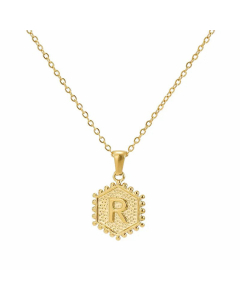 Fashion Plating  Hexagon 26 Letter Titanium Steel Pendant Necklace Colorza