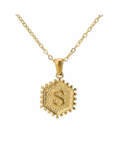 Fashion Plating  Hexagon 26 Letter Titanium Steel Pendant Necklace Colorza