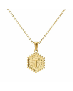 Fashion Plating  Hexagon 26 Letter Titanium Steel Pendant Necklace Colorza