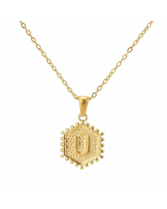 Fashion Plating  Hexagon 26 Letter Titanium Steel Pendant Necklace Colorza