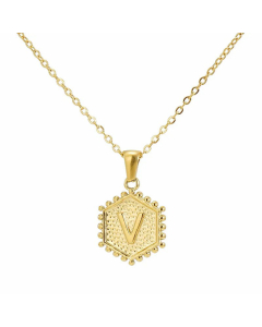 Fashion Plating  Hexagon 26 Letter Titanium Steel Pendant Necklace Colorza