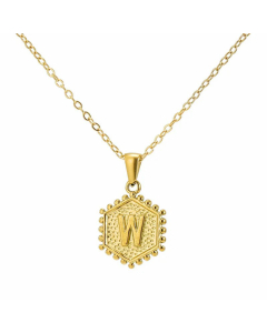 Fashion Plating  Hexagon 26 Letter Titanium Steel Pendant Necklace Colorza