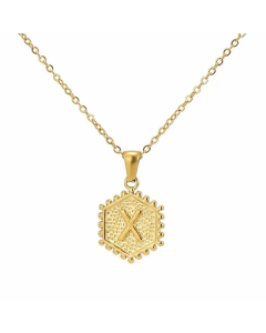 Fashion Plating  Hexagon 26 Letter Titanium Steel Pendant Necklace Colorza