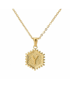 Fashion Plating  Hexagon 26 Letter Titanium Steel Pendant Necklace Colorza