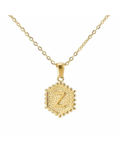 Fashion Plating  Hexagon 26 Letter Titanium Steel Pendant Necklace Colorza