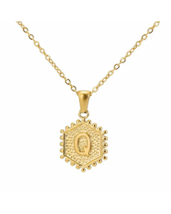 Fashion Plating  Hexagon 26 Letter Titanium Steel Pendant Necklace Colorza