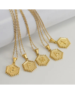 Fashion Plating  Hexagon 26 Letter Titanium Steel Pendant Necklace Colorza