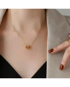 Classic Rhinestones Inlaid Double Ring Cylindrical Tassel Titanium Steel Fine Necklace Colorza