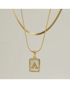 Fashion Letter Square Pendent Inlay Shell Layered Titanium Steel Necklaces Colorza