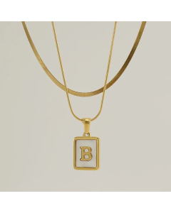Fashion Letter Square Pendent Inlay Shell Layered Titanium Steel Necklaces Colorza