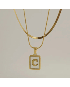 Fashion Letter Square Pendent Inlay Shell Layered Titanium Steel Necklaces Colorza