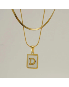 Fashion Letter Square Pendent Inlay Shell Layered Titanium Steel Necklaces Colorza