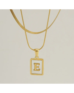 Fashion Letter Square Pendent Inlay Shell Layered Titanium Steel Necklaces Colorza