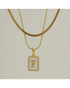Fashion Letter Square Pendent Inlay Shell Layered Titanium Steel Necklaces Colorza