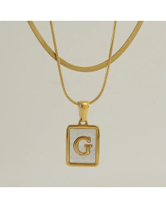 Fashion Letter Square Pendent Inlay Shell Layered Titanium Steel Necklaces Colorza
